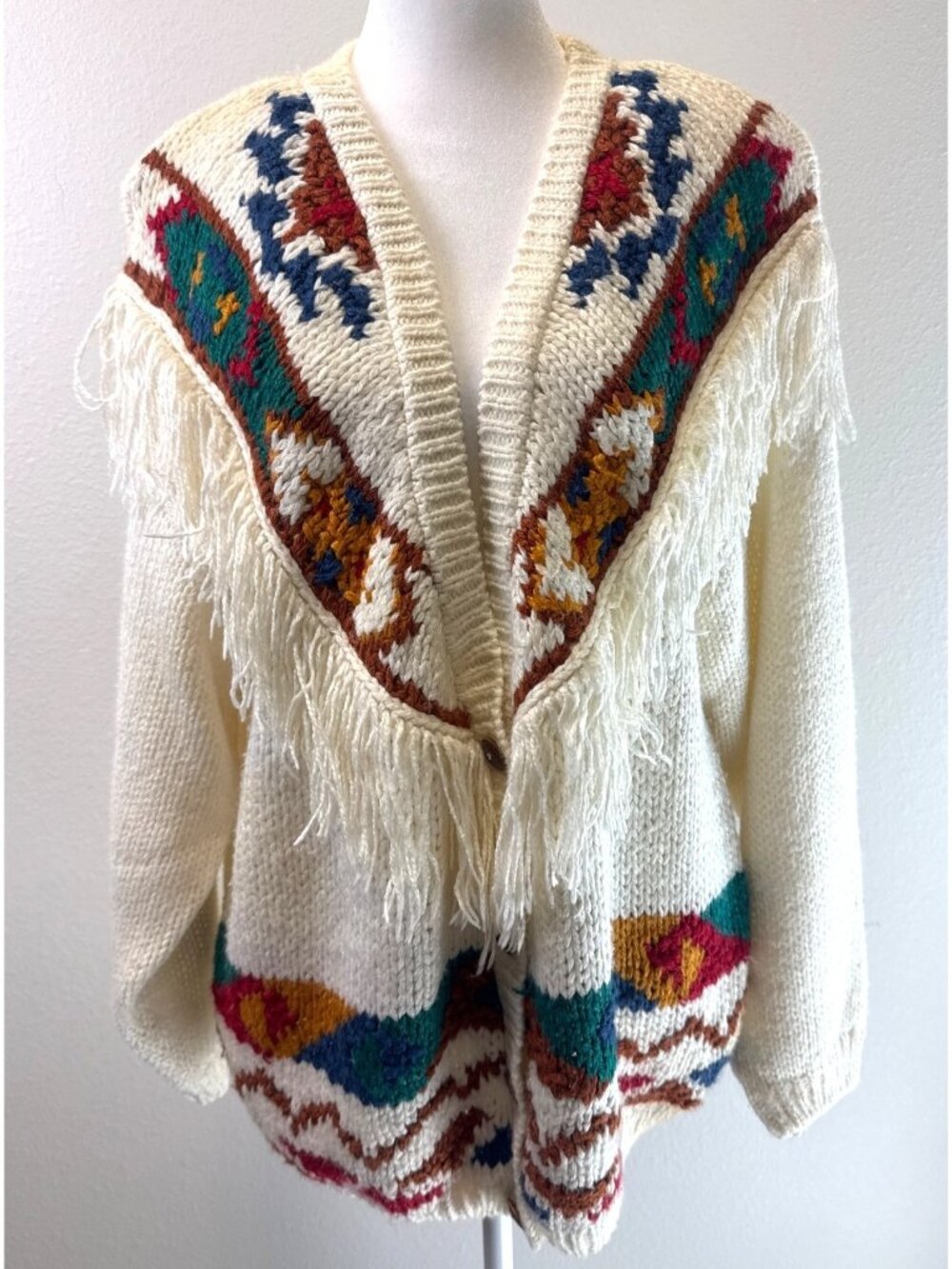 Vintage 1992 Backroad Blues Southwestern Fringe Cardigan Sweater Size 20W/40